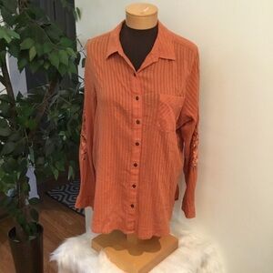 Sonoma Woman’s XL long sleeve button down hi Lo slightly sheer top cinna…